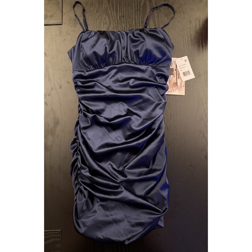 Sleeveless Ruched-Side Sheath Dress,Mini,Hoco,Sz S,Navy,NWT Honey and Rosie